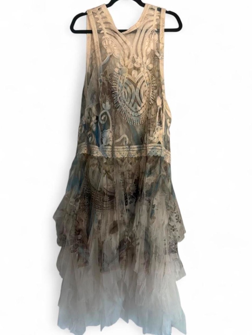 Blue and white ORIGAMI tulle overlay cardigan size is L/XL